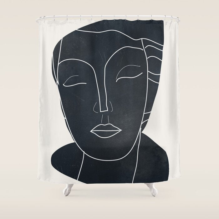 Lady Portrait Minimal Line Art Shower Curtain Gallery Image 1
