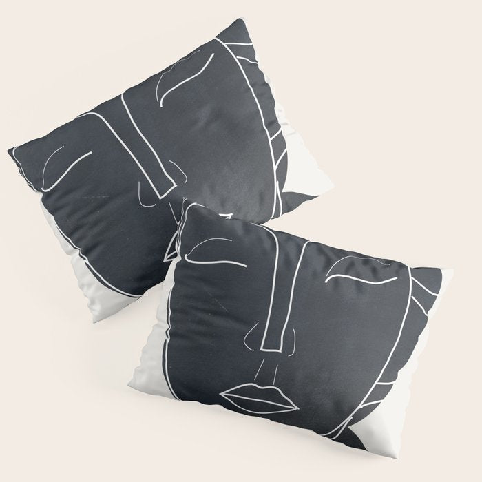 Lady Portrait Minimal Line Art Pillow Sham Gallery Image 1