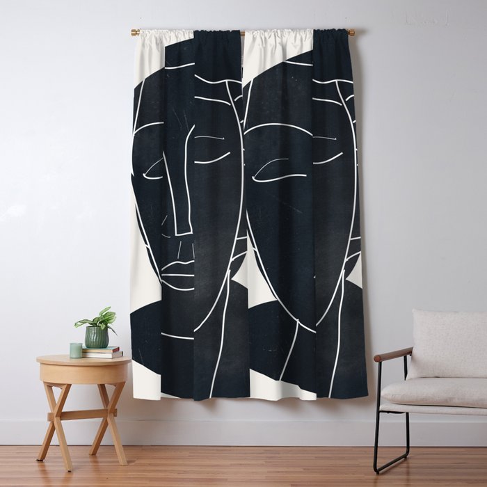 Lady Portrait Minimal Line Art Window Curtain Gallery Image 1