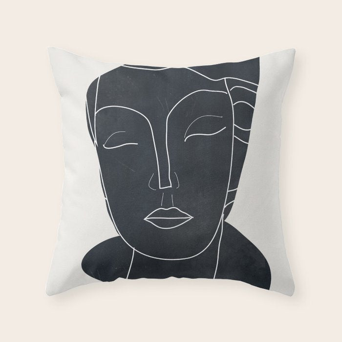 Lady Portrait Minimal Line Art Throw Pillow Gallery Image 6