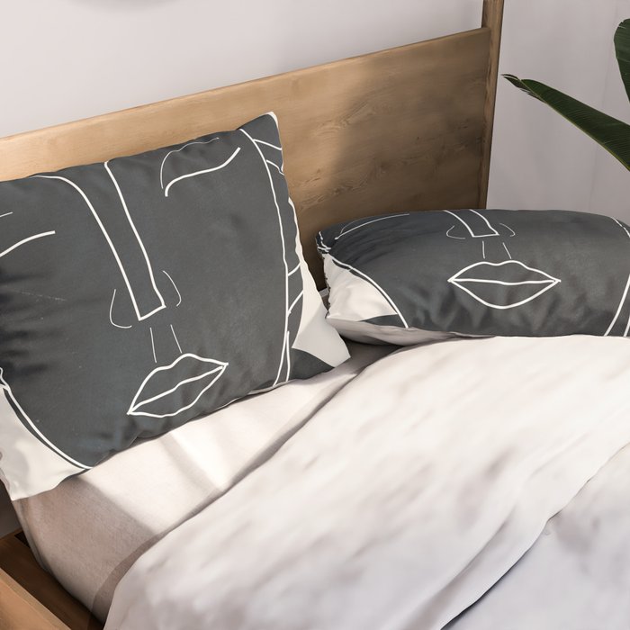 Lady Portrait Minimal Line Art Pillow Sham Gallery Image 2