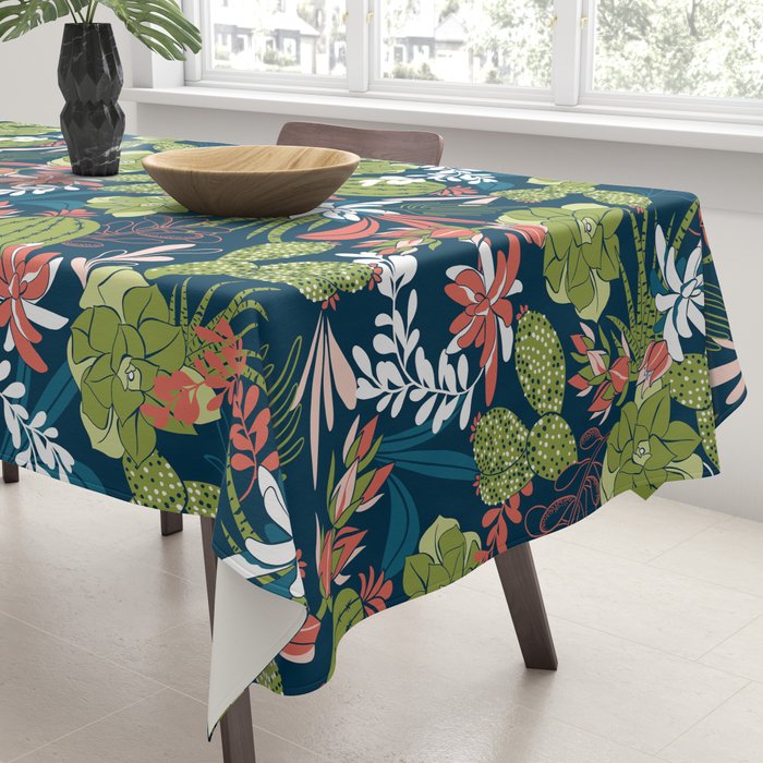 Succulent Garden Navy Tablecloth Gallery Image 3