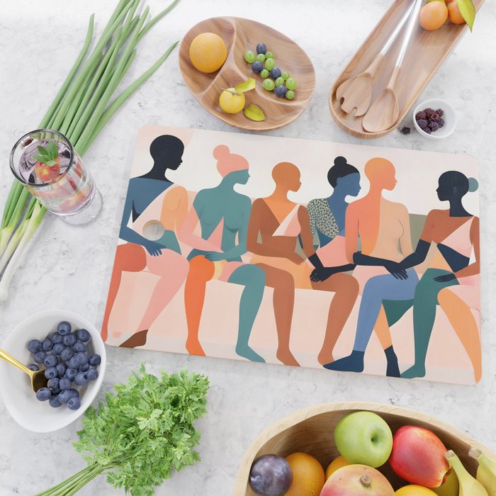 Human Relationships, Abstract People Emotional Entanglement Concept, Eclectic Pastel Bohemian Feelings, Love Friendship Contemporary Modern Painting  Cutting Board Gallery Image 2