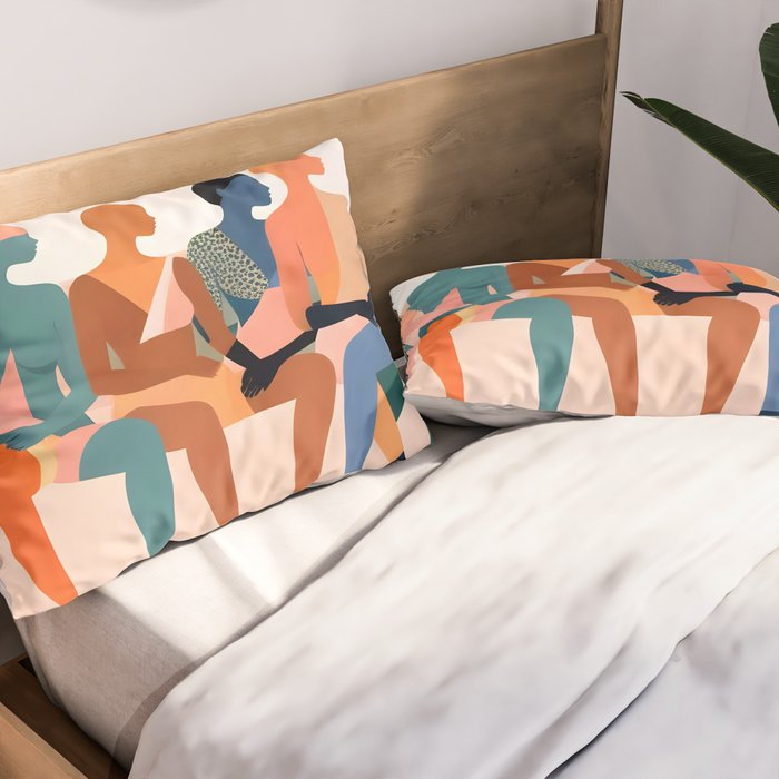 Human Relationships, Abstract People Emotional Entanglement Concept, Eclectic Pastel Bohemian Feelings, Love Friendship Contemporary Modern Painting  Pillow Sham Gallery Image 2
