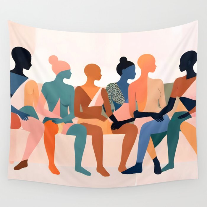 Human Relationships, Abstract People Emotional Entanglement Concept, Eclectic Pastel Bohemian Feelings, Love Friendship Contemporary Modern Painting  Wall Tapestry Gallery Image 4