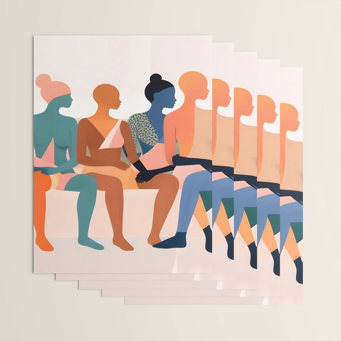 Human Relationships, Abstract People Emotional Entanglement Concept, Eclectic Pastel Bohemian Feelings, Love Friendship Contemporary Modern Painting  Wrapping Paper Gallery Image 3
