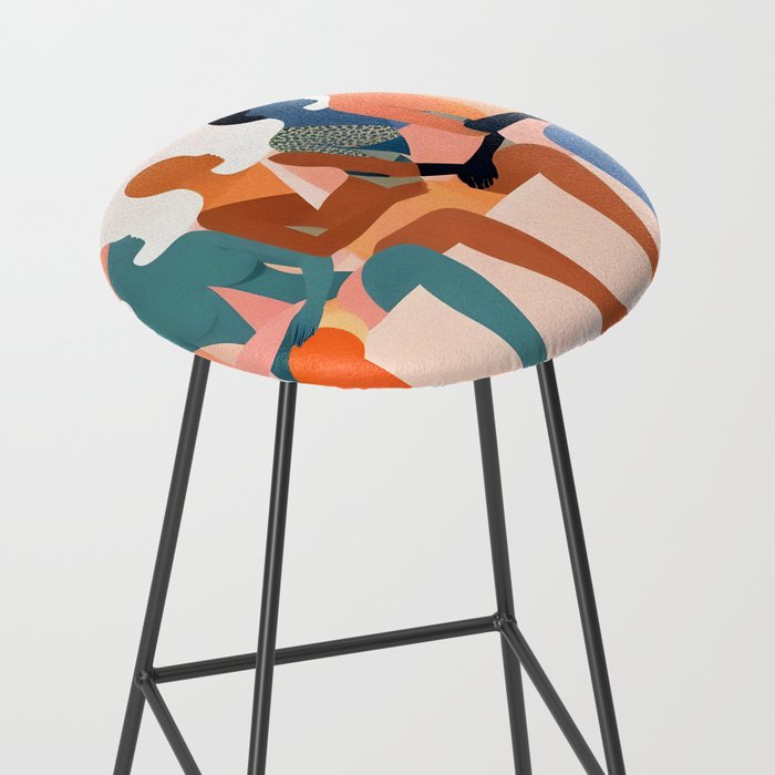Human Relationships, Abstract People Emotional Entanglement Concept, Eclectic Pastel Bohemian Feelings, Love Friendship Contemporary Modern Painting  Stool Gallery Image 2