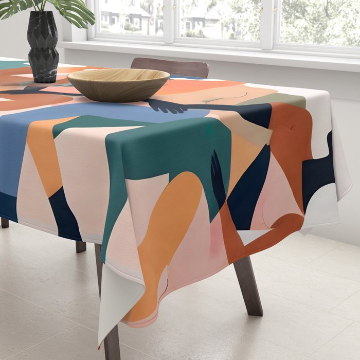 Human Relationships, Abstract People Emotional Entanglement Concept, Eclectic Pastel Bohemian Feelings, Love Friendship Contemporary Modern Painting  Tablecloth Gallery Image 3