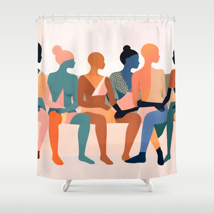 Human Relationships, Abstract People Emotional Entanglement Concept, Eclectic Pastel Bohemian Feelings, Love Friendship Contemporary Modern Painting  Shower Curtain Gallery Image 1