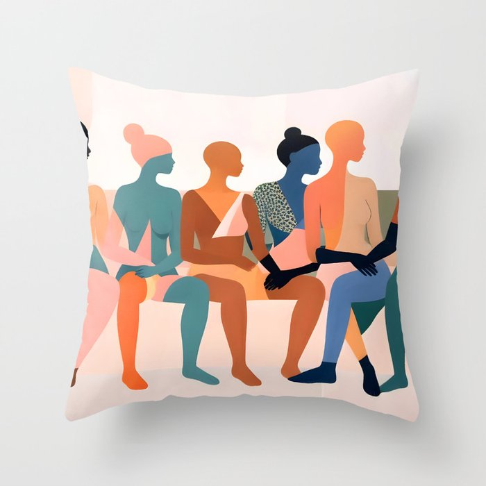 Human Relationships, Abstract People Emotional Entanglement Concept, Eclectic Pastel Bohemian Feelings, Love Friendship Contemporary Modern Painting  Throw Pillow Gallery Image 1
