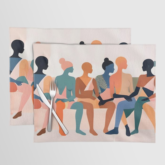 Human Relationships, Abstract People Emotional Entanglement Concept, Eclectic Pastel Bohemian Feelings, Love Friendship Contemporary Modern Painting  Placemat Gallery Image 1
