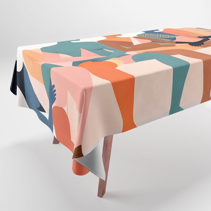 Human Relationships, Abstract People Emotional Entanglement Concept, Eclectic Pastel Bohemian Feelings, Love Friendship Contemporary Modern Painting  Tablecloth Gallery Image 1