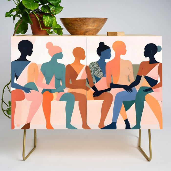 Human Relationships, Abstract People Emotional Entanglement Concept, Eclectic Pastel Bohemian Feelings, Love Friendship Contemporary Modern Painting  Credenza Gallery Image 1
