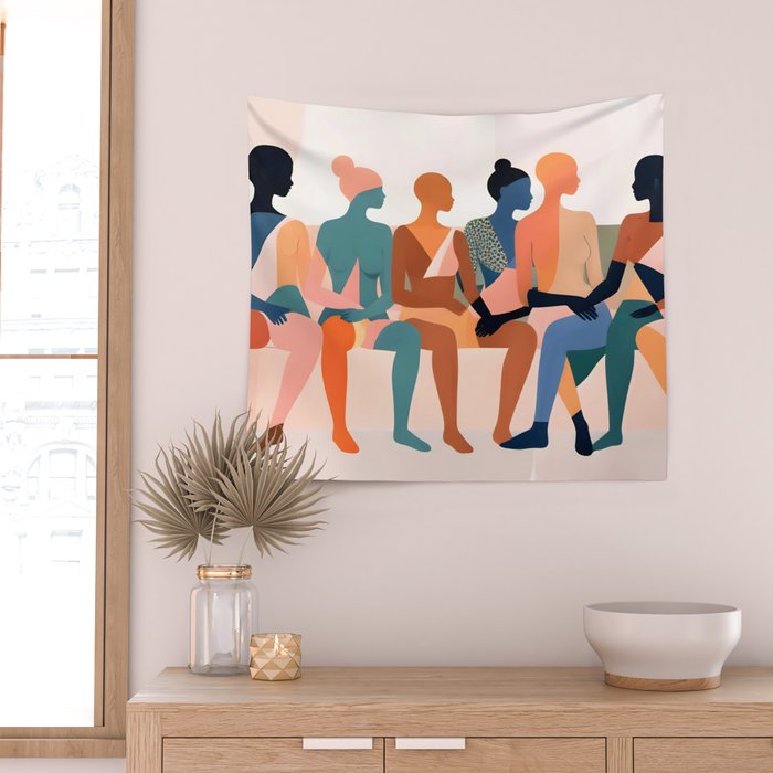 Human Relationships, Abstract People Emotional Entanglement Concept, Eclectic Pastel Bohemian Feelings, Love Friendship Contemporary Modern Painting  Wall Tapestry Gallery Image 2