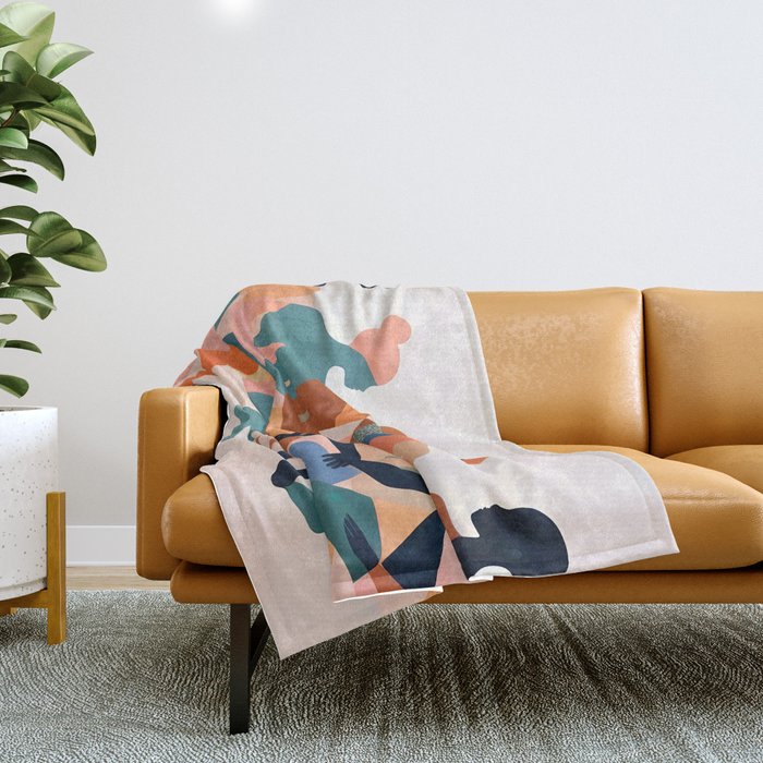 Human Relationships, Abstract People Emotional Entanglement Concept, Eclectic Pastel Bohemian Feelings, Love Friendship Contemporary Modern Painting  Throw Blanket Gallery Image 1