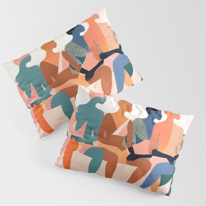 Human Relationships, Abstract People Emotional Entanglement Concept, Eclectic Pastel Bohemian Feelings, Love Friendship Contemporary Modern Painting  Pillow Sham Gallery Image 1
