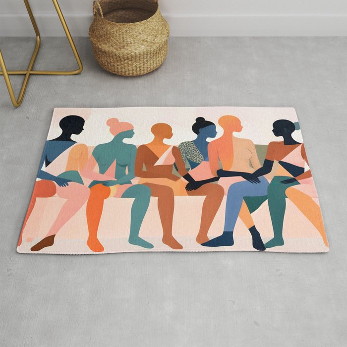 Human Relationships, Abstract People Emotional Entanglement Concept, Eclectic Pastel Bohemian Feelings, Love Friendship Contemporary Modern Painting  Rug Gallery Image 1
