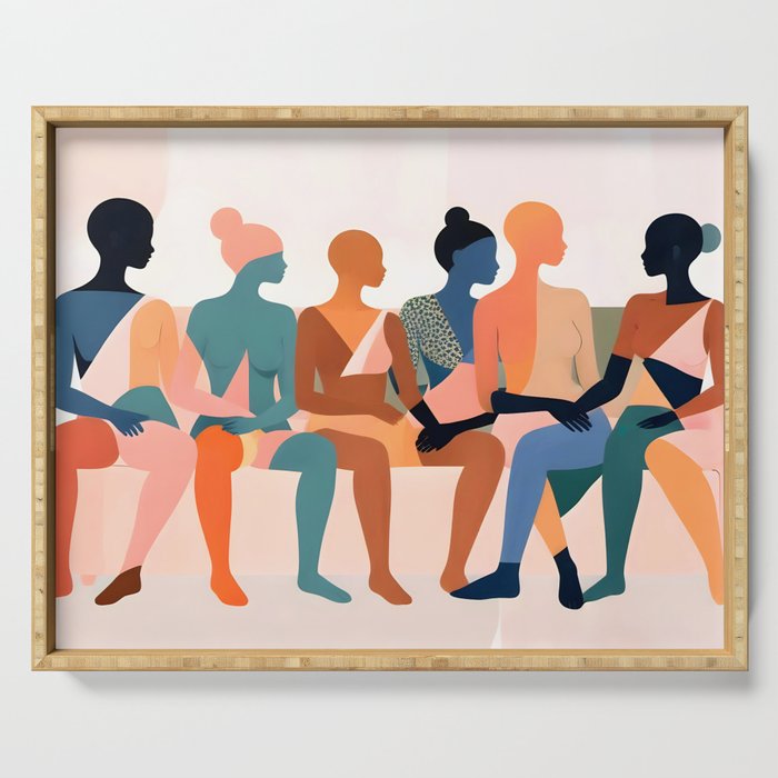 Human Relationships, Abstract People Emotional Entanglement Concept, Eclectic Pastel Bohemian Feelings, Love Friendship Contemporary Modern Painting  Serving Tray Gallery Image 1