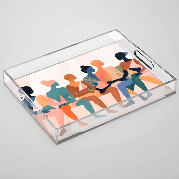 Human Relationships, Abstract People Emotional Entanglement Concept, Eclectic Pastel Bohemian Feelings, Love Friendship Contemporary Modern Painting  Acrylic Tray Gallery Image 1