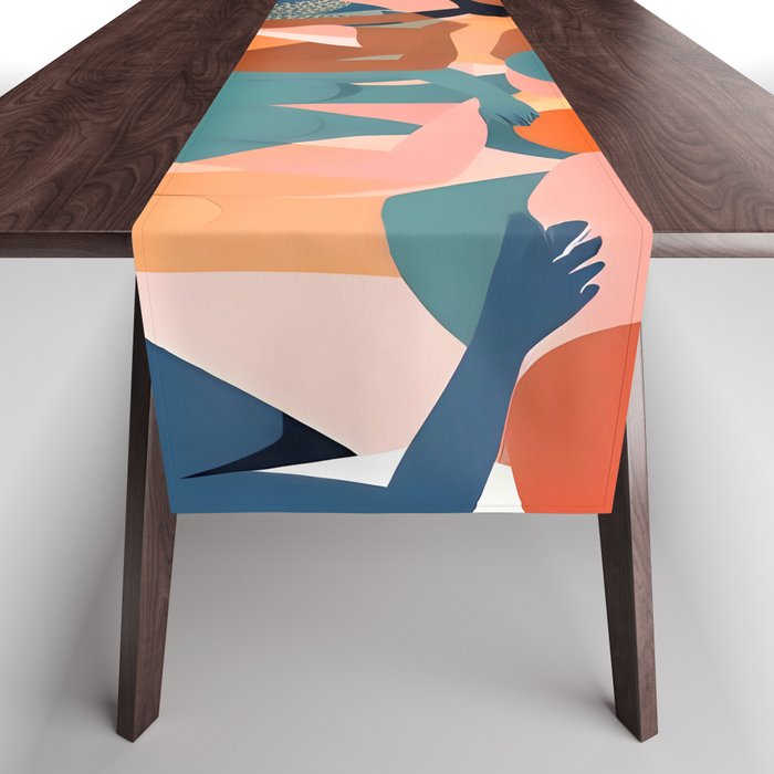 Human Relationships, Abstract People Emotional Entanglement Concept, Eclectic Pastel Bohemian Feelings, Love Friendship Contemporary Modern Painting  Table Runner Gallery Image 1