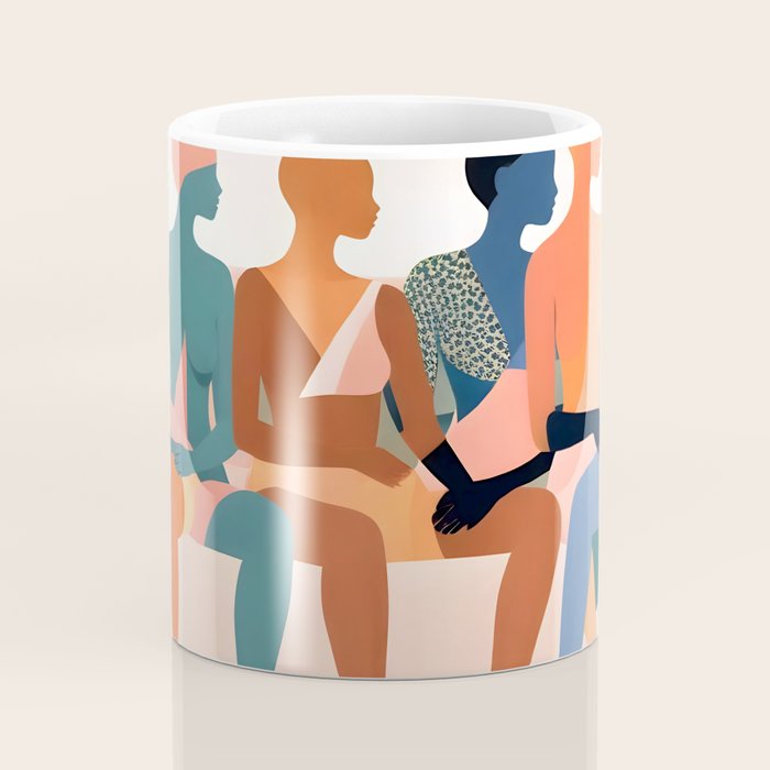 Human Relationships, Abstract People Emotional Entanglement Concept, Eclectic Pastel Bohemian Feelings, Love Friendship Contemporary Modern Painting  Coffee Mug Gallery Image 4