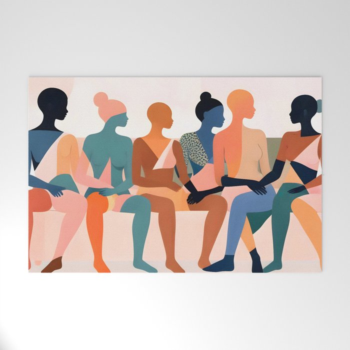 Human Relationships, Abstract People Emotional Entanglement Concept, Eclectic Pastel Bohemian Feelings, Love Friendship Contemporary Modern Painting  Welcome Mat Gallery Image 1