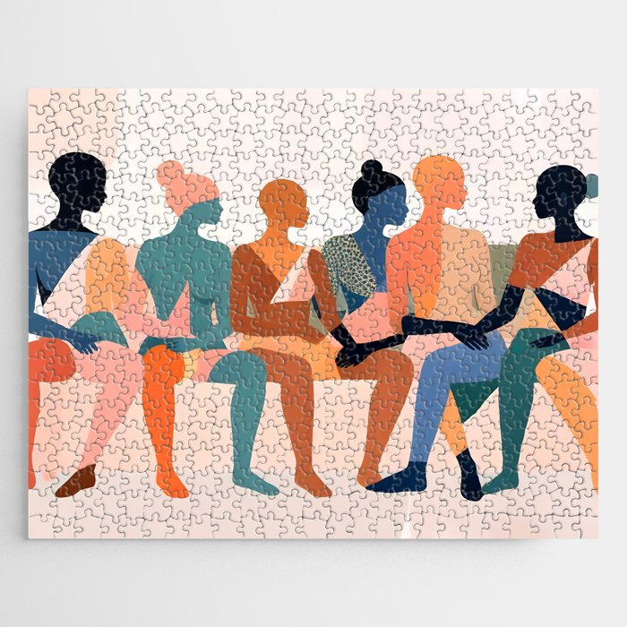 Human Relationships, Abstract People Emotional Entanglement Concept, Eclectic Pastel Bohemian Feelings, Love Friendship Contemporary Modern Painting  Jigsaw Puzzle Gallery Image 1