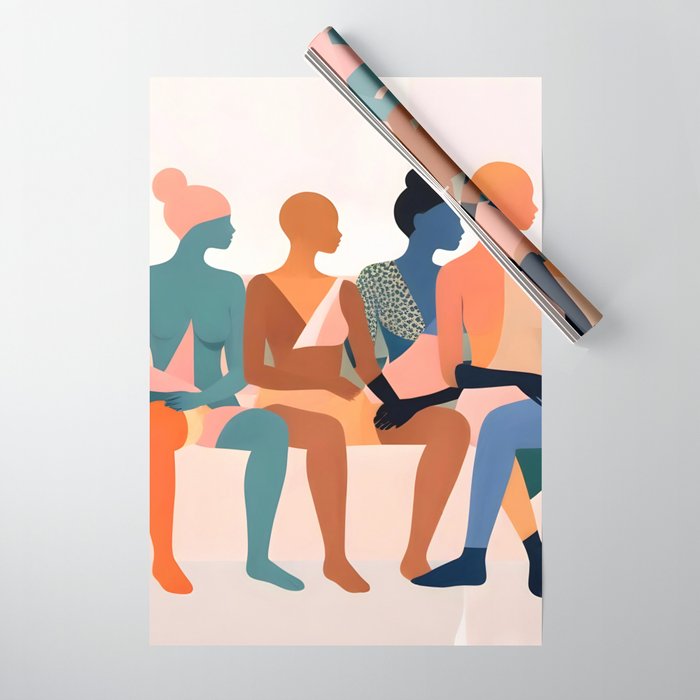 Human Relationships, Abstract People Emotional Entanglement Concept, Eclectic Pastel Bohemian Feelings, Love Friendship Contemporary Modern Painting  Wrapping Paper Gallery Image 1