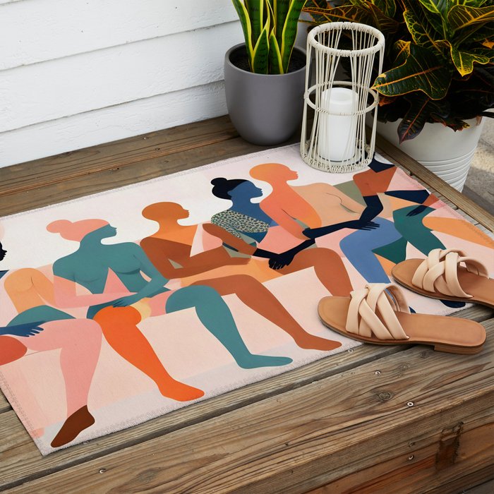 Human Relationships, Abstract People Emotional Entanglement Concept, Eclectic Pastel Bohemian Feelings, Love Friendship Contemporary Modern Painting  Outdoor Rug Gallery Image 2