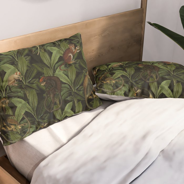 Monkey Vintage Botanical Night Jungle Garden Pillow Sham Gallery Image 2
