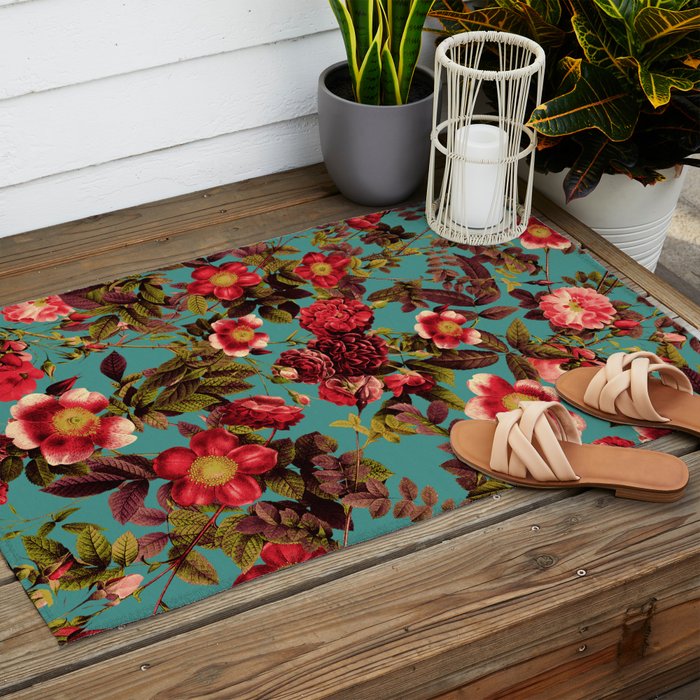 Spring Summer Floral Pattern Outdoor Rug Gallery Image 2