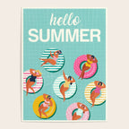 Summer gils on inflatable in swimming pool floats. Poster Gallery Image 4