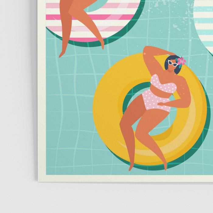 Summer gils on inflatable in swimming pool floats. Poster Gallery Image 3
