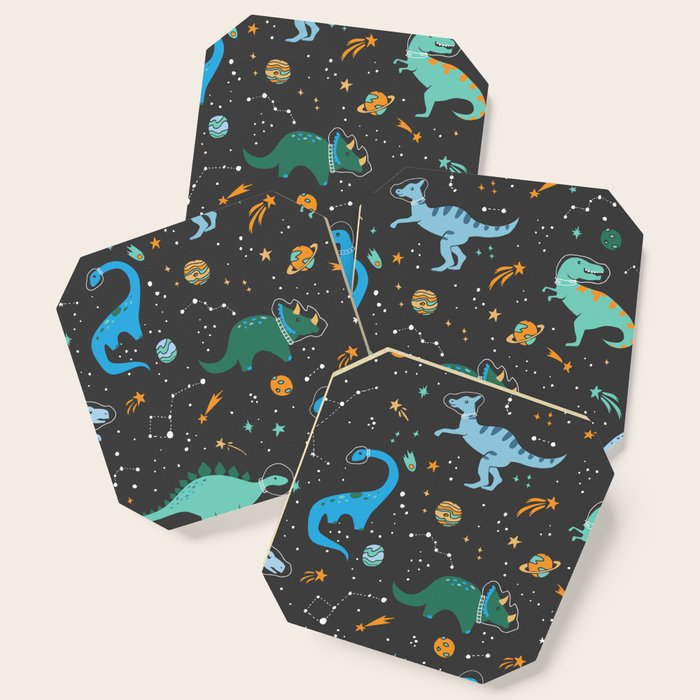 Dinosaurs in Space in Blue Coaster Gallery Image 1