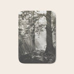 Pathway of light, sunlight and sunbeams in forest black and white photograph by J W Chapman Taylor Bath Mat Gallery Image 1
