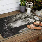Pathway of light, sunlight and sunbeams in forest black and white photograph by J W Chapman Taylor Outdoor Rug Gallery Image 2