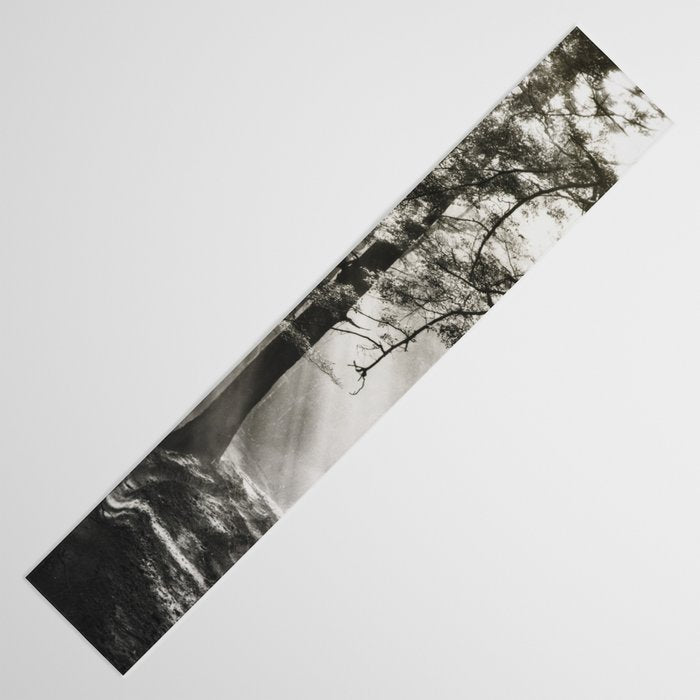 Pathway of light, sunlight and sunbeams in forest black and white photograph by J W Chapman Taylor Table Runner Gallery Image 3