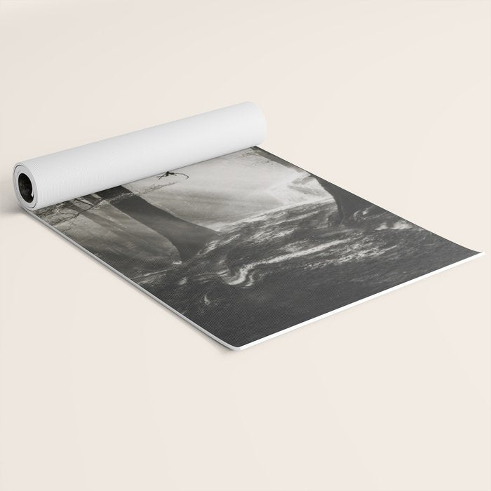 Pathway of light, sunlight and sunbeams in forest black and white photograph by J W Chapman Taylor Yoga Mat Gallery Image 2