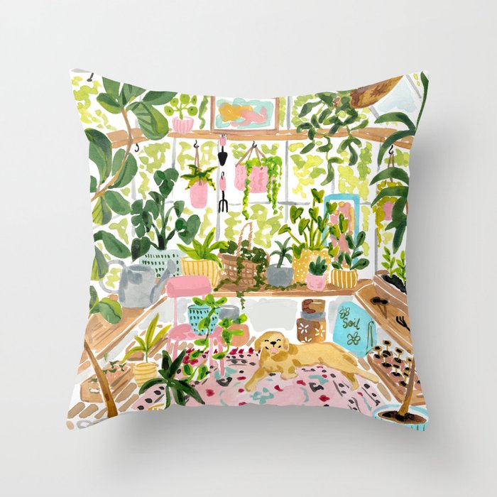 Greenhouse Dog Throw Pillow Gallery Image 6