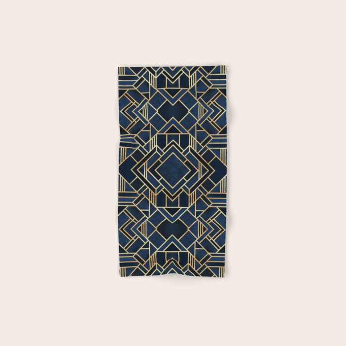 Art Deco Fancy Blue Hand & Bath Towel Gallery Image 1