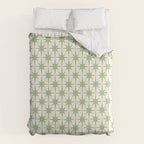 Mid Century Modern Atomic Stars Retro Starbursts Light Sage Green and Cream Pattern Duvet Cover Gallery Image 6