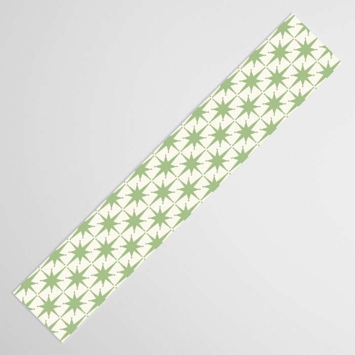 Mid Century Modern Atomic Stars Retro Starbursts Light Sage Green and Cream Pattern Table Runner Gallery Image 3