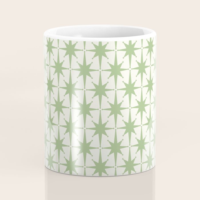 Mid Century Modern Atomic Stars Retro Starbursts Light Sage Green and Cream Pattern Coffee Mug Gallery Image 4