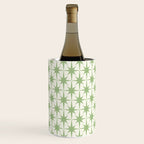 Mid Century Modern Atomic Stars Retro Starbursts Light Sage Green and Cream Pattern Wine Chiller Gallery Image 1