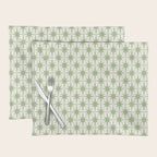 Mid Century Modern Atomic Stars Retro Starbursts Light Sage Green and Cream Pattern Placemat Gallery Image 1