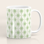 Mid Century Modern Atomic Stars Retro Starbursts Light Sage Green and Cream Pattern Coffee Mug Gallery Image 1