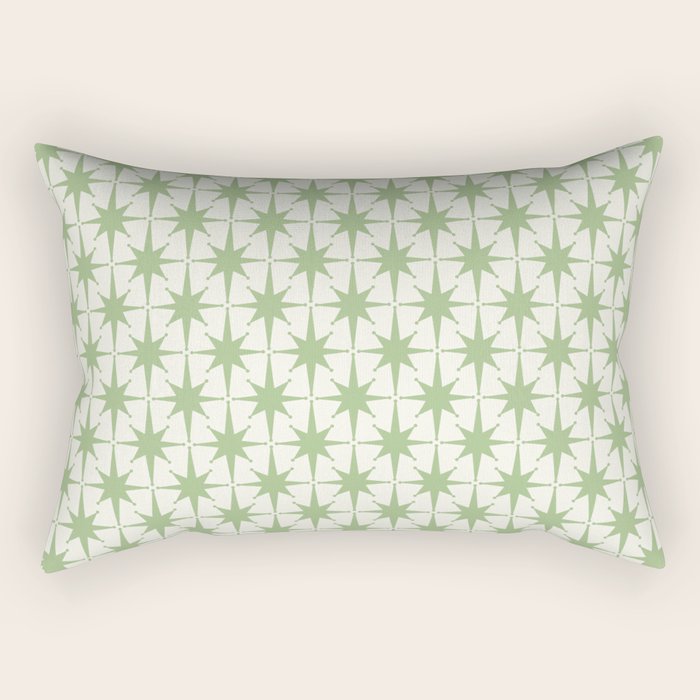 Mid Century Modern Atomic Stars Retro Starbursts Light Sage Green and Cream Pattern Rectangular Pillow Gallery Image 2