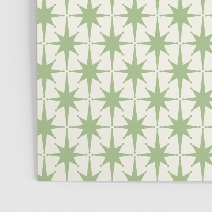 Mid Century Modern Atomic Stars Retro Starbursts Light Sage Green and Cream Pattern Poster Gallery Image 3