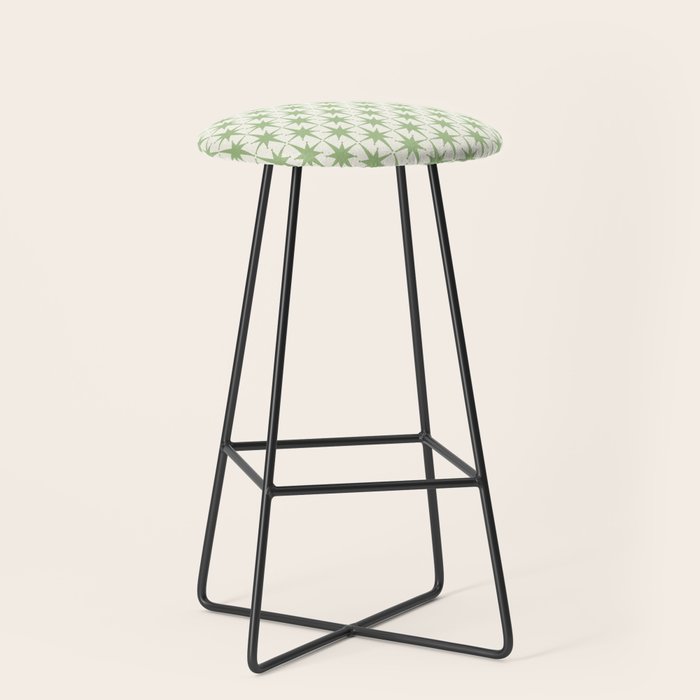 Mid Century Modern Atomic Stars Retro Starbursts Light Sage Green and Cream Pattern Stool Gallery Image 1