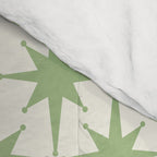Mid Century Modern Atomic Stars Retro Starbursts Light Sage Green and Cream Pattern Comforter Gallery Image 4